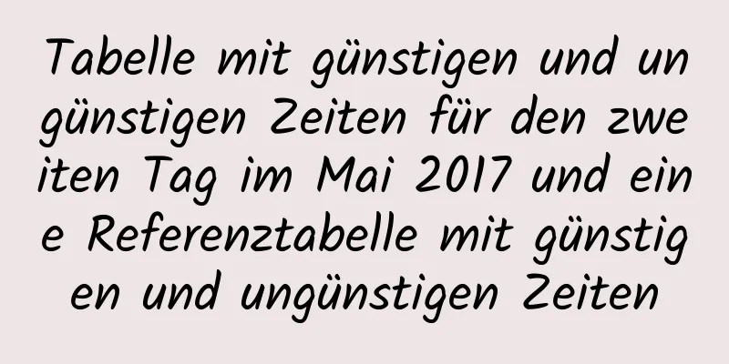 Tabelle mit günstigen und ungünstigen Zeiten für den zweiten Tag im Mai 2017 und eine Referenztabelle mit günstigen und ungünstigen Zeiten